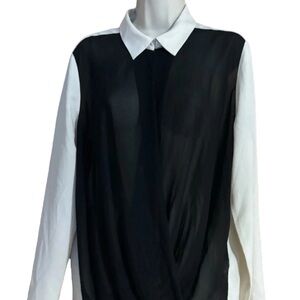 DKNYC Chic Black and White Women's collared Blouse